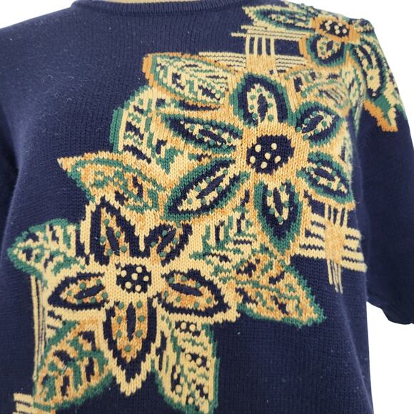 Vintage JH Collectibles Blue Cotton Blend Floral Design w/Embroidery Size Small - Picture 5 of 8